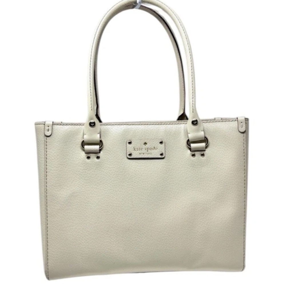 Kate Spade Leather Wellesley Quinn Tote Beige Handbag Polka Dot Interior